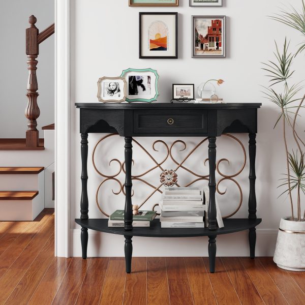 local-goods-image-211a2a49ed4-704ff126-1fca-4f34-bb53-e4e65c417d37_1920x1920.jpeg.format 40" Retro Curved Half Moon Console Table with Drawer Storage & Open Shelf, Half Moon Console Table for Entryway, Circle Sofa Table with Geometric Base, Wood Accent Table for Living Room, Hallway, Foyer, Entrance
