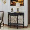 local-goods-image-211a2a49ed4-77451755-a4cb-4ad5-80fd-a3ae2c47c3a2_2000x2000.jpeg.format 40" Retro Curved Half Moon Console Table with Drawer Storage & Open Shelf, Half Moon Console Table for Entryway, Circle Sofa Table with Geometric Base, Wood Accent Table for Living Room, Hallway, Foyer, Entrance