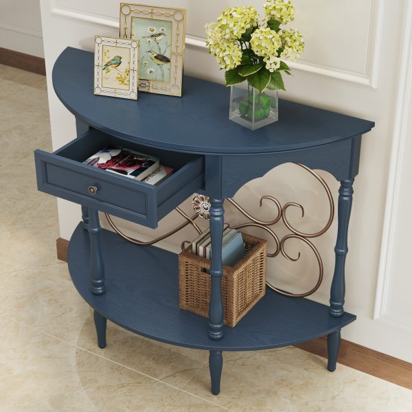 local-goods-image-211a2a49ed4-9552cecf-4cd9-4a03-9754-9fea1bdf3671_2000x2000.jpeg.format 40" Retro Curved Half Moon Console Table with Drawer Storage & Open Shelf, Half Moon Console Table for Entryway, Circle Sofa Table with Geometric Base, Wood Accent Table for Living Room, Hallway, Foyer, Entrance