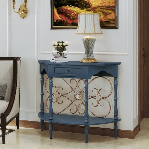local-goods-image-211a2a49ed4-b670ba8c-2035-42da-866e-5f7d38dfe043_2000x2000.jpeg.format 40" Retro Curved Half Moon Console Table with Drawer Storage & Open Shelf, Half Moon Console Table for Entryway, Circle Sofa Table with Geometric Base, Wood Accent Table for Living Room, Hallway, Foyer, Entrance