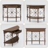 local-goods-image-211a2a49ed4-ccb21544-5588-44f0-aff7-0f328e1514e4_2000x2000.jpeg.format 40" Retro Curved Half Moon Console Table with Drawer Storage & Open Shelf, Half Moon Console Table for Entryway, Circle Sofa Table with Geometric Base, Wood Accent Table for Living Room, Hallway, Foyer, Entrance