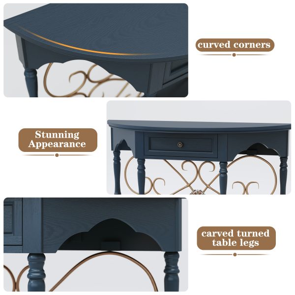 local-goods-image-211a2a49ed4-e187444a-cf47-45ff-a7ee-78fdecf8142b_2000x2000.jpeg.format 40" Retro Curved Half Moon Console Table with Drawer Storage & Open Shelf, Half Moon Console Table for Entryway, Circle Sofa Table with Geometric Base, Wood Accent Table for Living Room, Hallway, Foyer, Entrance