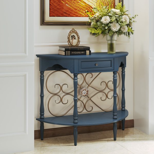 local-goods-image-211a2a49ed4-ea82ad1d-a3ac-4a4a-bd03-70795c7d237d_2000x2000.jpeg.format 40" Retro Curved Half Moon Console Table with Drawer Storage & Open Shelf, Half Moon Console Table for Entryway, Circle Sofa Table with Geometric Base, Wood Accent Table for Living Room, Hallway, Foyer, Entrance
