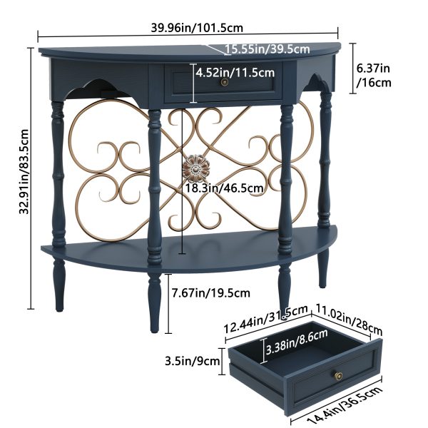 local-goods-image-211a2a49ed4-f9339343-dae7-422e-bc40-0c92a052fe3f_2000x2000.jpeg.format 40" Retro Curved Half Moon Console Table with Drawer Storage & Open Shelf, Half Moon Console Table for Entryway, Circle Sofa Table with Geometric Base, Wood Accent Table for Living Room, Hallway, Foyer, Entrance