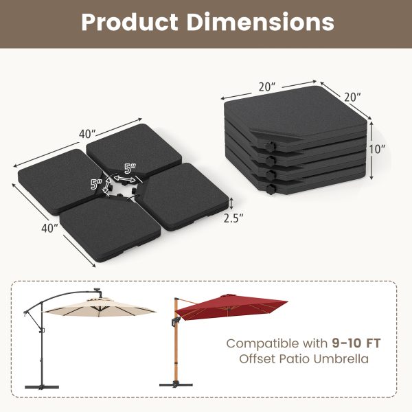 local-goods-image-211a2a4a1cc-085c1cb1-654b-4a5c-986e-fafdb2396334 COSTWAY 4-Piece Offset Patio Umbrella Base, 220 lbs Fillable Square Outdoor Plastic Stand with 4 Locking Pins & Easy-Fill Spouts, Heavy-Duty Cantilever Umbrella Base Plate Set
