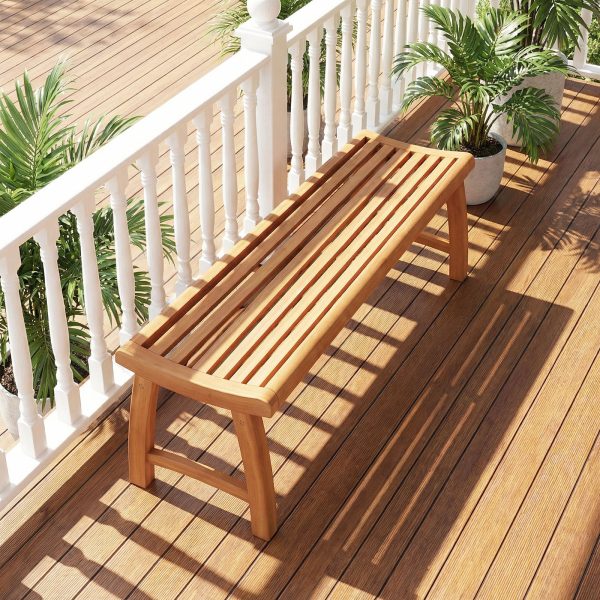 local-goods-image-211a2a4a1cc-192dbce6-7de4-415e-9af3-1522a503710e COSTWAY Teak Wood Outdoor Backless Bench, 2-Person Patio Garden Dining Bench with Contoured Slatted Seat, 800 lbs Capacity, Outside Loveseat Seating Furniture for Porch, Balcony, Deck and Yard