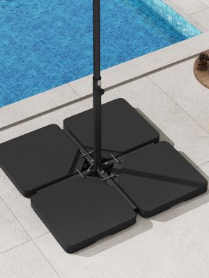 COSTWAY 4-Piece Offset Patio Umbrella Base, 220 lbs Fillable Square Outdoor Plastic Stand with 4 Locking Pins & Easy-Fill Spouts, Heavy-Duty Cantilever Umbrella Base Plate Set