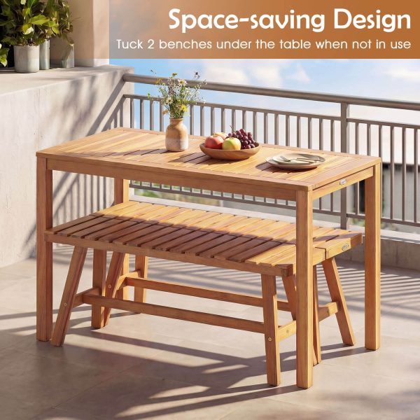local-goods-image-211a2a4a1cc-63a98fd2-2206-47c8-bbd3-282fae7c2c3f COSTWAY 3PCS Acacia Wood Patio Dining Set w/Slatted Seats for Deck, Lawn and Backyard