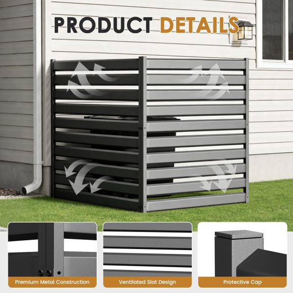 38" W Air Conditioner Fence Panels Screen Trash Can Metal Privacy Fence Panels for Outside Unit,Pool Eequipment Enclosure, No Dig Backyard Fencing (Black)