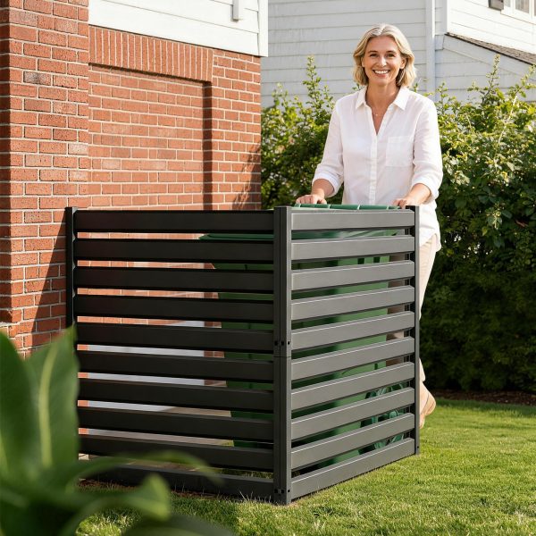 38" W Air Conditioner Fence Panels Screen Trash Can Metal Privacy Fence Panels for Outside Unit,Pool Eequipment Enclosure, No Dig Backyard Fencing (Black)