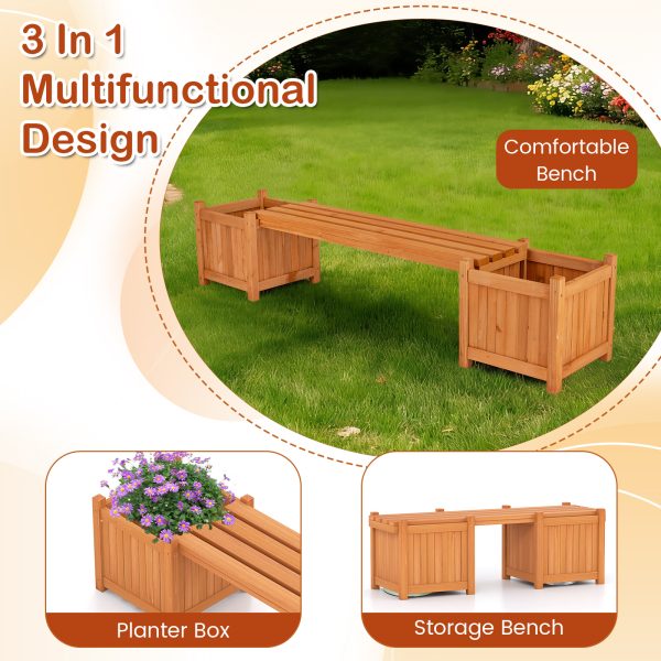 local-goods-image-212a0cb8ac-31bf84f2-d76f-4523-a4c7-a6f956959f87 COSTWAY Hardwood Planter Box w/ Bench, Garden Bench w/ 2 Side Flower Boxes, Teak Oil Finish & Open-ended Base, Outdoor Plant Container for Garden, Yard, Balcony, DIY Assembly