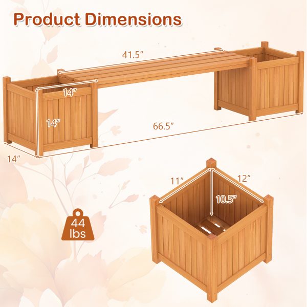 local-goods-image-212a0cb8ac-5f8cfc85-2de4-460a-979c-c6bd2d12c841 COSTWAY Hardwood Planter Box w/ Bench, Garden Bench w/ 2 Side Flower Boxes, Teak Oil Finish & Open-ended Base, Outdoor Plant Container for Garden, Yard, Balcony, DIY Assembly