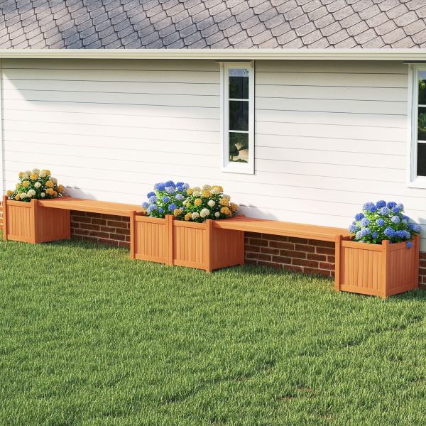 local-goods-image-212a0cb8ac-98f9c439-41a7-4da5-b6e6-94e913a97d07 COSTWAY Hardwood Planter Box w/ Bench, Garden Bench w/ 2 Side Flower Boxes, Teak Oil Finish & Open-ended Base, Outdoor Plant Container for Garden, Yard, Balcony, DIY Assembly