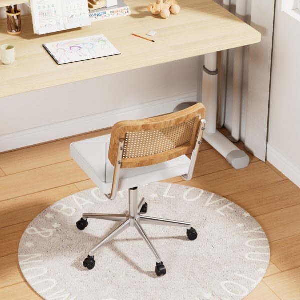 local-goods-image-21a488c39c-03639c6e-562d-4d0c-b67b-725171655185_2000x2000.jpeg.format Armless Home Office Chair with Wheels, PU Leather Seat, Height Adjustable 360° Swivel Desk Chair with Rattan Back for Bedroom, Home Office, Small Spaces
