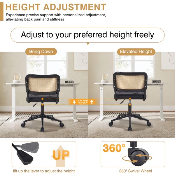 local-goods-image-21a488c39c-1ed7a08b-dc11-4d7c-971a-462177219d7b_2000x2000.jpeg.format Armless Home Office Chair with Wheels, PU Leather Seat, Height Adjustable 360° Swivel Desk Chair with Rattan Back for Bedroom, Home Office, Small Spaces