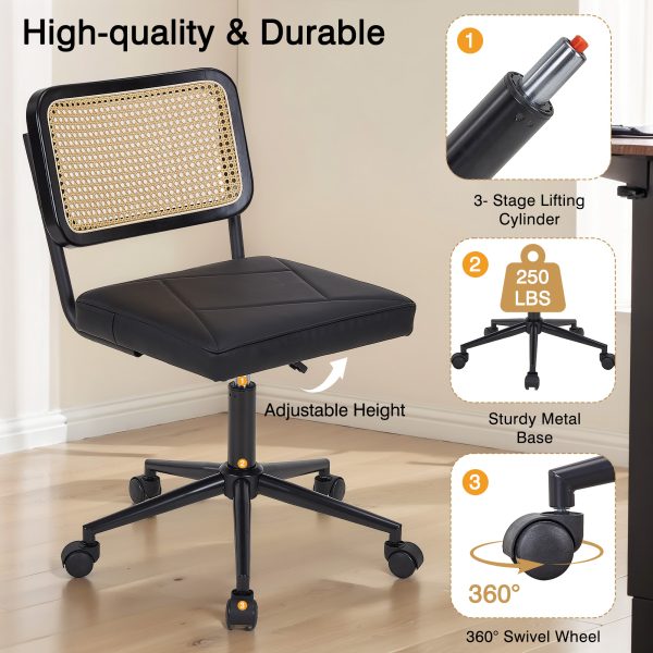 local-goods-image-21a488c39c-26ee3227-5a8b-41ba-8443-b84838b430d0_2000x2000.jpeg.format Armless Home Office Chair with Wheels, PU Leather Seat, Height Adjustable 360° Swivel Desk Chair with Rattan Back for Bedroom, Home Office, Small Spaces