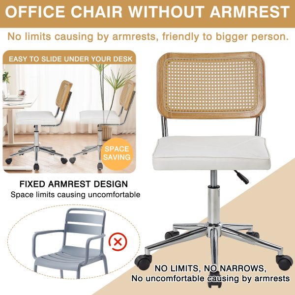 local-goods-image-21a488c39c-6c25904d-2e3d-41d1-a34a-8de57dab7991_2000x2000.jpeg.format Armless Home Office Chair with Wheels, PU Leather Seat, Height Adjustable 360° Swivel Desk Chair with Rattan Back for Bedroom, Home Office, Small Spaces