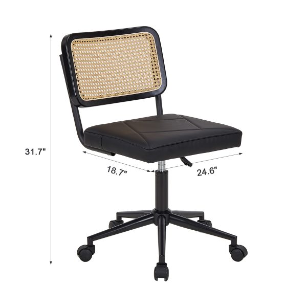 local-goods-image-21a488c39c-a0b063bb-3681-431a-a221-02bffb9ed746_2000x2000.jpeg.format Armless Home Office Chair with Wheels, PU Leather Seat, Height Adjustable 360° Swivel Desk Chair with Rattan Back for Bedroom, Home Office, Small Spaces