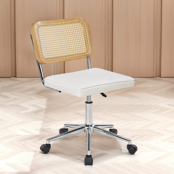 local-goods-image-21a488c39c-cb3a9bce-14c8-4777-bdfa-f1444a05300f_2000x2000.jpeg.format Armless Home Office Chair with Wheels, PU Leather Seat, Height Adjustable 360° Swivel Desk Chair with Rattan Back for Bedroom, Home Office, Small Spaces