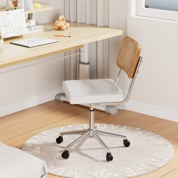 local-goods-image-21a488c39c-dcbf88f1-87d2-4d0c-8e78-5d7af4684cec_2000x2000.jpeg.format Armless Home Office Chair with Wheels, PU Leather Seat, Height Adjustable 360° Swivel Desk Chair with Rattan Back for Bedroom, Home Office, Small Spaces