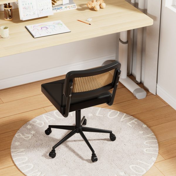 local-goods-image-21a488c39c-ee0554d2-f874-457f-80bb-3d88c5b0aca9_2000x2000.jpeg.format Armless Home Office Chair with Wheels, PU Leather Seat, Height Adjustable 360° Swivel Desk Chair with Rattan Back for Bedroom, Home Office, Small Spaces