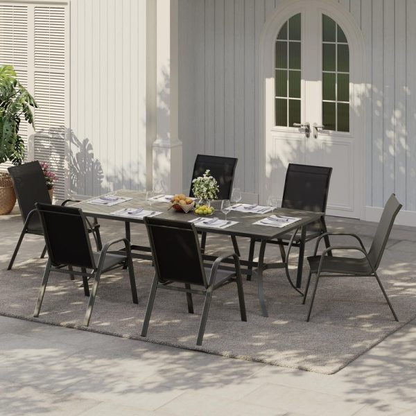 Set of 6 Brown Outdoor Patio Chairs with High Back, Stackable and All-Weather Resistant Textilene Fabric, Perfect for Backyard, Poolside, Garden, and Balcony Dining
