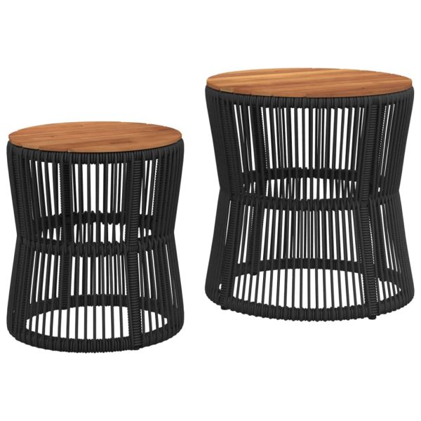 vidaXL Patio Side Tables 2 pcs with Wooden Top Beige Poly Rattan