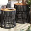vidaXL Patio Side Tables 2 pcs with Wooden Top Beige Poly Rattan