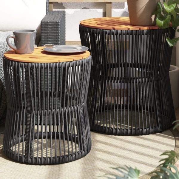 vidaXL Patio Side Tables 2 pcs with Wooden Top Beige Poly Rattan