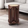 4/6 PCS Stackable Stools, Rubber Wood Stool with Rattan Woven Seat and Mobile Base, Stacking Side Stool for Dining Table, Walnut / Natural Wood
