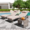3 Pieces Chaise Lounge Set, Modern Outdoor Patio Furniture with Adjustable Backrest & Side Table, Durable PE Wicker, Weather Resistant Cushions