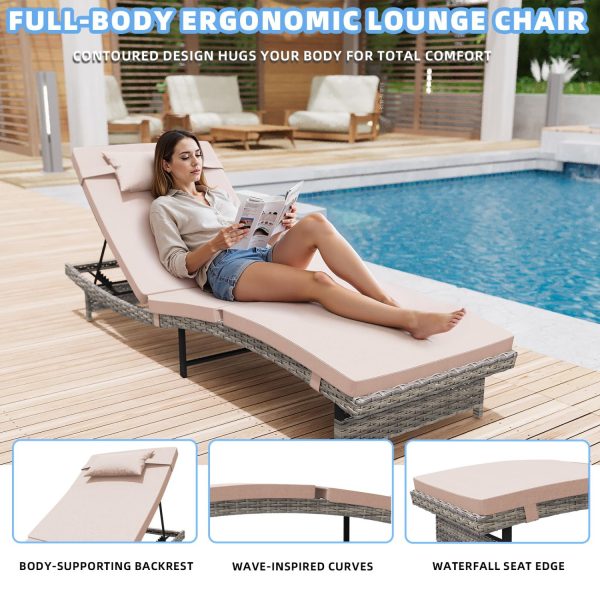 3 Pieces Chaise Lounge Set, Modern Outdoor Patio Furniture with Adjustable Backrest & Side Table, Durable PE Wicker, Weather Resistant Cushions