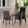 Set of 6 Brown Outdoor Patio Chairs with High Back, Stackable and All-Weather Resistant Textilene Fabric, Perfect for Backyard, Poolside, Garden, and Balcony Dining