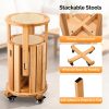 4/6 PCS Stackable Stools, Rubber Wood Stool with Rattan Woven Seat and Mobile Base, Stacking Side Stool for Dining Table, Walnut / Natural Wood