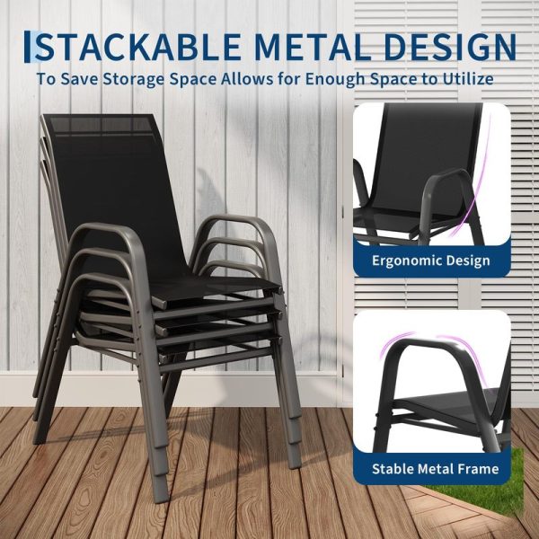 Set of 6 Brown Outdoor Patio Chairs with High Back, Stackable and All-Weather Resistant Textilene Fabric, Perfect for Backyard, Poolside, Garden, and Balcony Dining