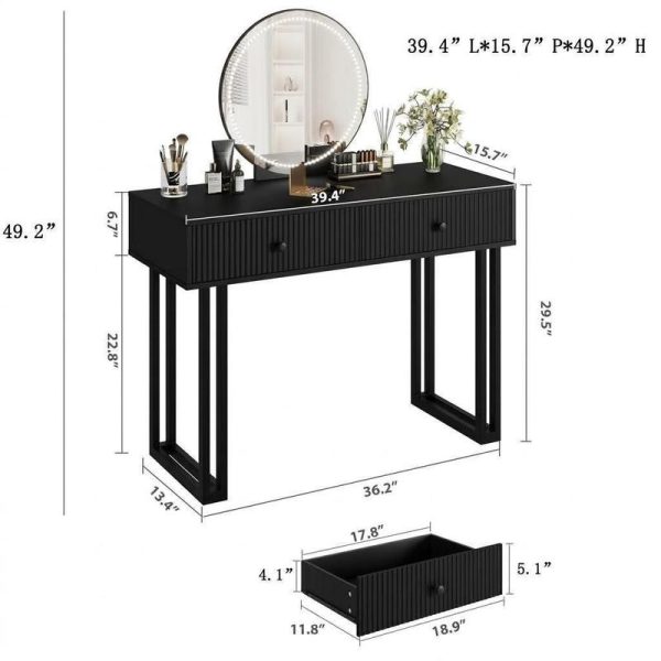 local-goods-image-3b85ed1b-757caa72-bb6a-459a-90e0-e5cc52b17f27 IDEALHOUSE Vanity Desk with Mirror and Lights, 49.2”H Makeup Vanity with 3 Color Lights and Adjustable Brightness, Bedroom Vanity Table with 2 Drawers, Black