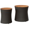 vidaXL Patio Side Tables 2 pcs with Wooden Top Beige Poly Rattan