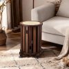 4/6 PCS Stackable Stools, Rubber Wood Stool with Rattan Woven Seat and Mobile Base, Stacking Side Stool for Dining Table, Walnut / Natural Wood