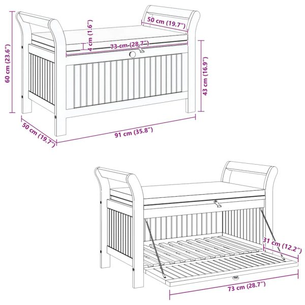 vidaXL Patio Storage Bench with Cushion Loveseat Outdoor Solid Wood Acacia