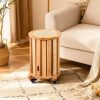4/6 PCS Stackable Stools, Rubber Wood Stool with Rattan Woven Seat and Mobile Base, Stacking Side Stool for Dining Table, Walnut / Natural Wood