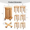4/6 PCS Stackable Stools, Rubber Wood Stool with Rattan Woven Seat and Mobile Base, Stacking Side Stool for Dining Table, Walnut / Natural Wood