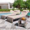 3 Pieces Chaise Lounge Set, Modern Outdoor Patio Furniture with Adjustable Backrest & Side Table, Durable PE Wicker, Weather Resistant Cushions