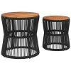 vidaXL Patio Side Tables 2 pcs with Wooden Top Beige Poly Rattan