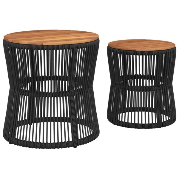 vidaXL Patio Side Tables 2 pcs with Wooden Top Beige Poly Rattan