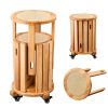 4/6 PCS Stackable Stools, Rubber Wood Stool with Rattan Woven Seat and Mobile Base, Stacking Side Stool for Dining Table, Walnut / Natural Wood
