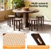 4/6 PCS Stackable Stools, Rubber Wood Stool with Rattan Woven Seat and Mobile Base, Stacking Side Stool for Dining Table, Walnut / Natural Wood