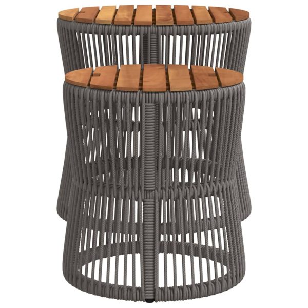 vidaXL Patio Side Tables 2 pcs with Wooden Top Beige Poly Rattan