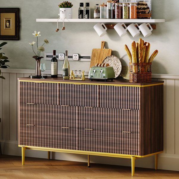 local-goods-image-585c27aa-d2e9c37e-5665-4627-b76a-83aa4b714f23 GarveeHome 7 Drawers Dresser for Bedroom, 54in Wide Fluted Chest of Drawers Dresser Wood Storage Cabinet Curved Design TV Stand with Gold Metal Handles for Bedroom Living Room, Walnut