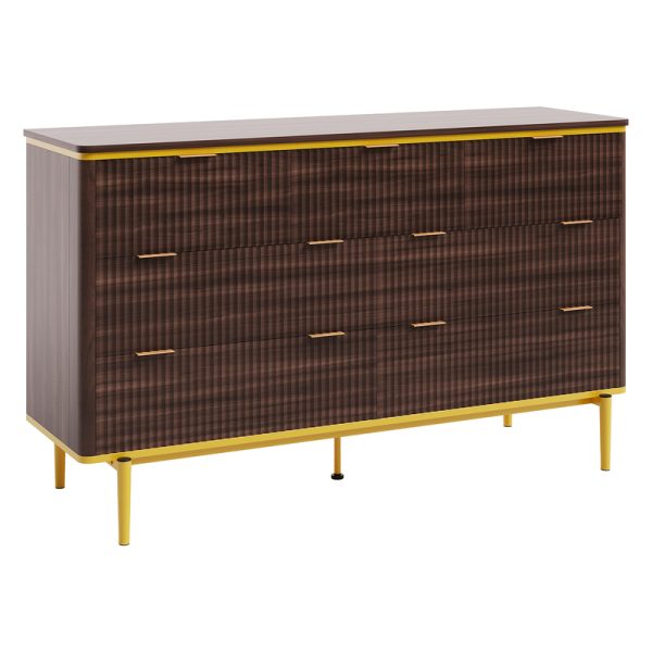 local-goods-image-5cb537dd-71308b0e-b6cc-4e19-8fcc-48e2d17db1a7 GarveeHome 7 Drawers Dresser for Bedroom, 54in Wide Fluted Chest of Drawers Dresser Wood Storage Cabinet Curved Design TV Stand with Gold Metal Handles for Bedroom Living Room, Walnut