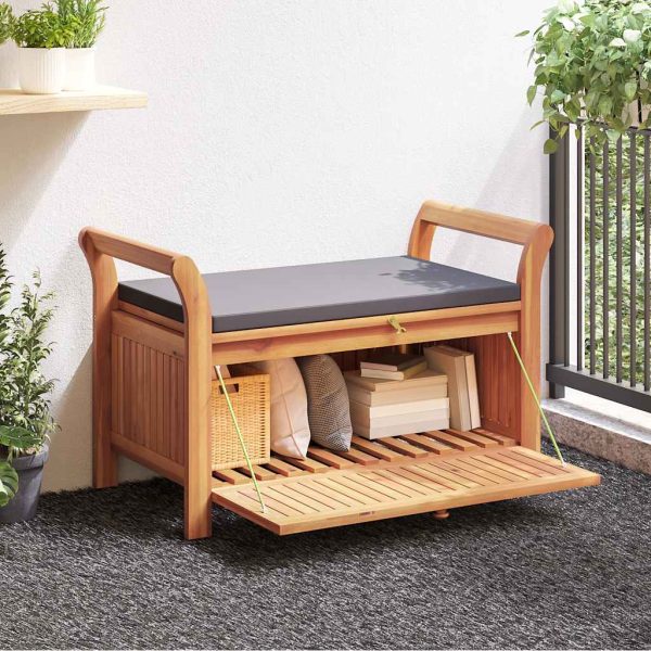 vidaXL Patio Storage Bench with Cushion Loveseat Outdoor Solid Wood Acacia